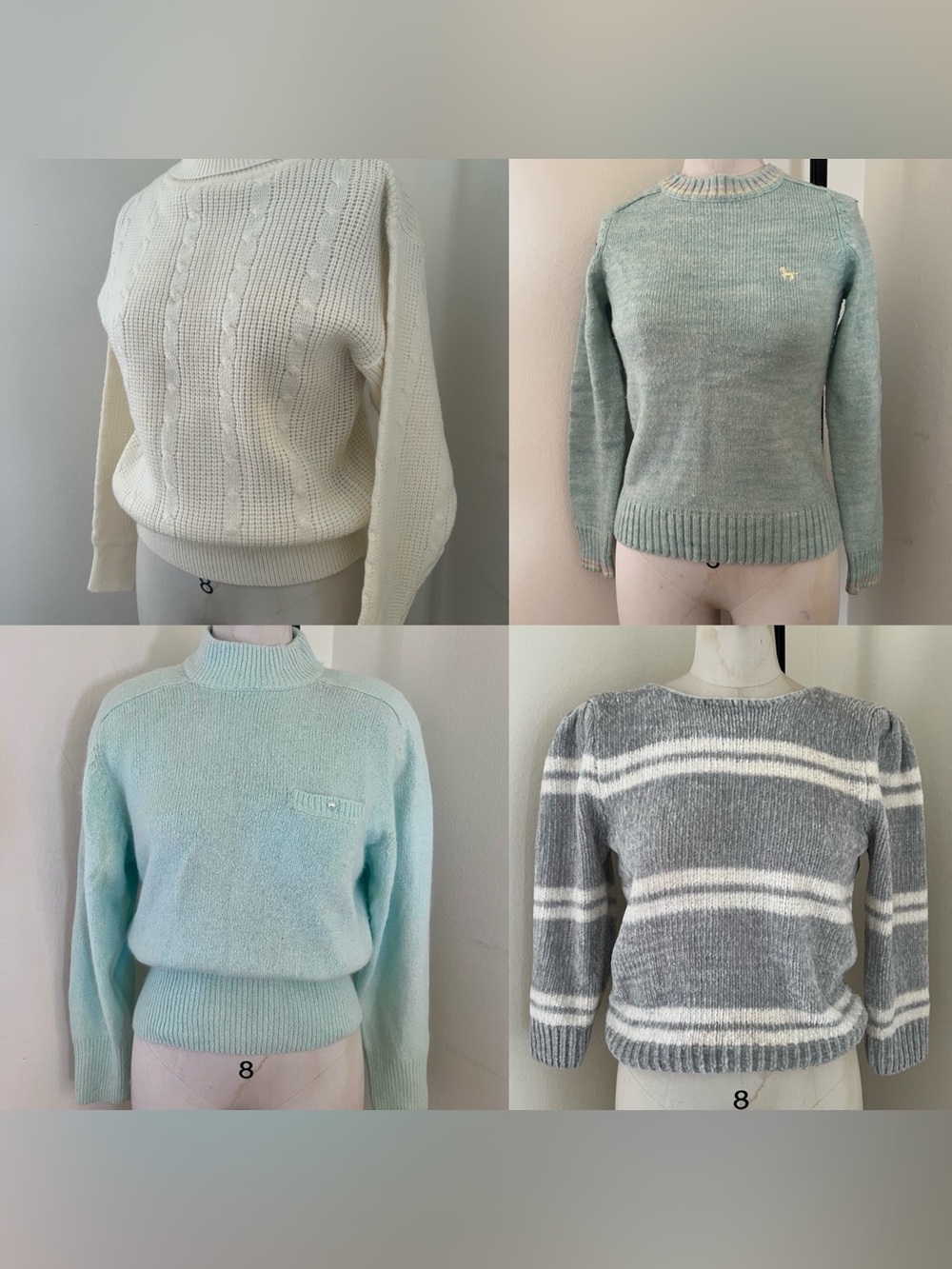Women's Vintage Cable & Knit Sweater Collection Lot - Cream, Sage, Mint, Gray